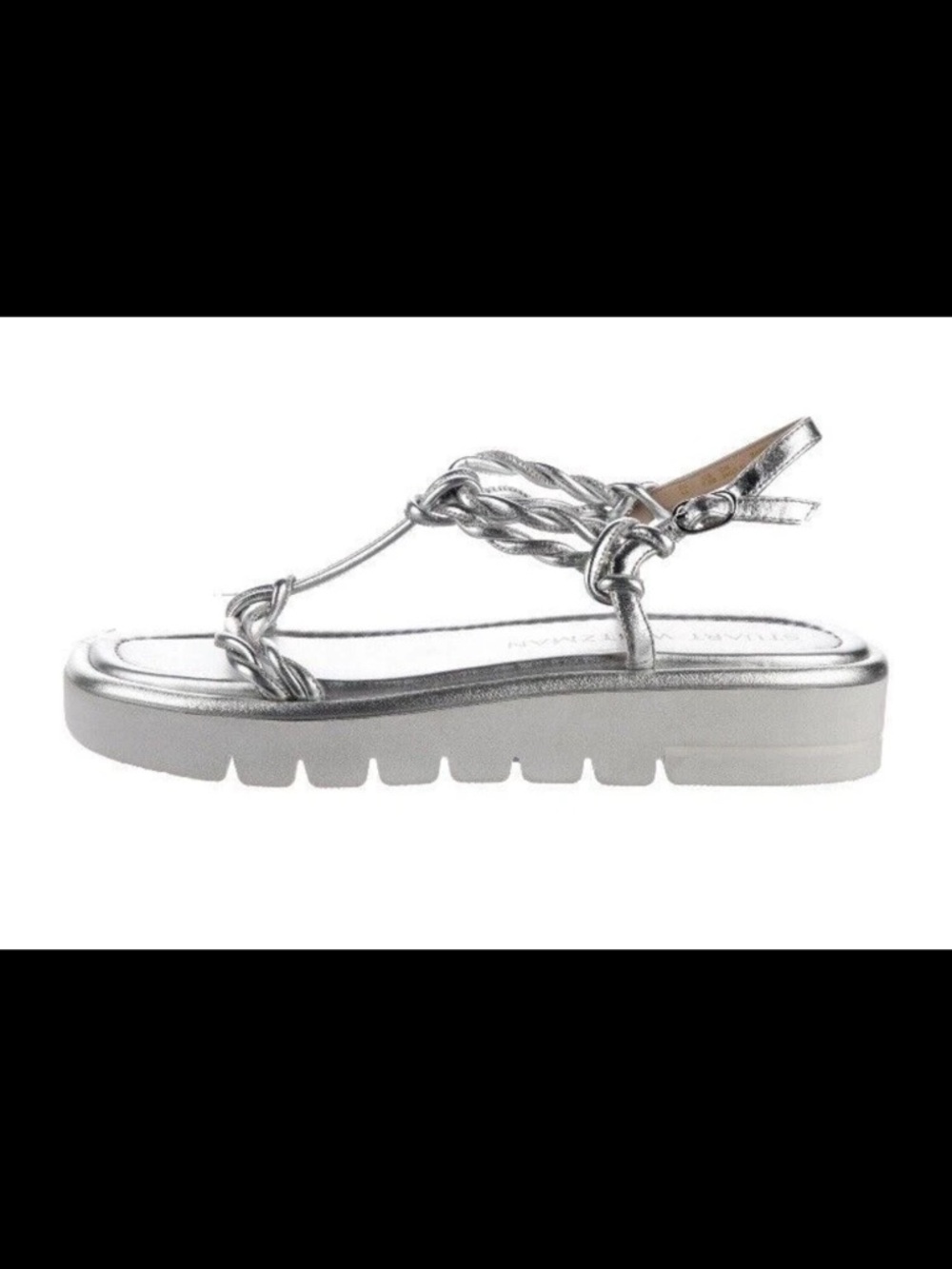 Stuart Weitzman Calypso Lift Braided Metallic Leather Sandals Size 7B